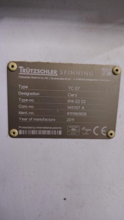  Carde coton TRUTZSCHLER TC07  - Occasion 2011 