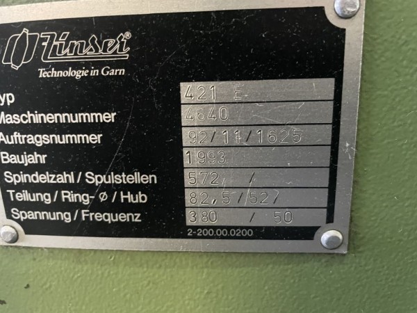   ZINSER worsted spinning frame type 421 E  - Second Hand Textile Machinery 1993 