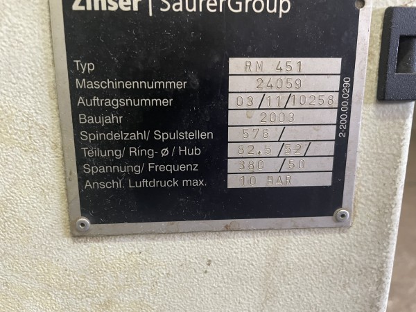  ZINSER RM 451 worsted ring spinning frames  - Second Hand Textile Machinery 2003/2006 