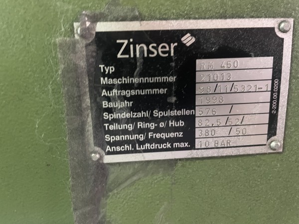  worsted ring spinning frames ZINSER TYPE RM450 - Second Hand Textile Machinery 1998 