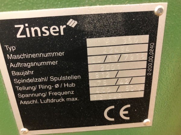  Continu à filer coton ZINSER RM 350 linké autoconer  - Occasion 2001 