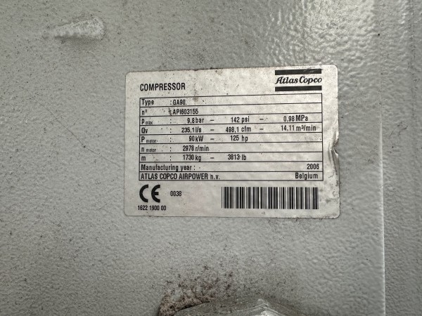  Compresseur ATLAS COPCO GA90  - Occasion 2004 